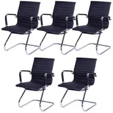 Conjunto 5 Cadeiras De Escritório Moob Boston Executiva Base Fixa Esteirinha Preta