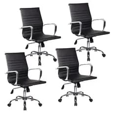 Conjunto 4 Cadeiras de Escritório Moob Boston Diretor Giratória Com Função Relax Preta