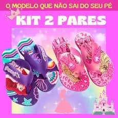 Kit Dois Pares Baribie e Sereia Sandalia Chinelo Infantil Menina Princesas Confortável Antiderrapante Chinelo Presente