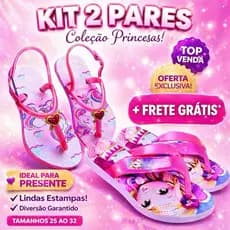 Kit 2 Pares Infantil Princesas Sandalia + Chinelo infantil Menina Coleção Princesas Disponivel do 25/6 ao 31/2 Lindas