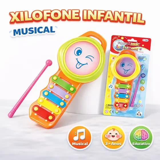 Xilofone Metalofone Instrumento Musical Educativo 5 tons 1 Baqueta Infantil Criança