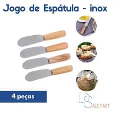 Jogo de Espátula Inox Para Patê Manteiga Geleia Molho Creme Com Cabo De Madeira 4 Peças