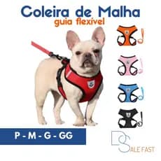 Guia Coleira de Malha Flexível Colete Peitoral Ajustável Cão Cachorro Gato Animais P, M, G e GG