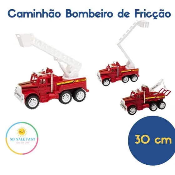 Mini Caminhão Bombeiro de Fricção e com escada articulável Fire Truck Brinquedo Infantil