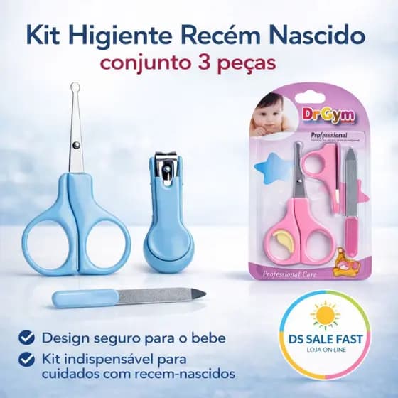 Kit Higiene Bebê Manicure Baby 3 Peças Tesoura Cortador Lixa Recém-Nascido