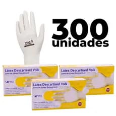 Kit 3 Luvas Descartáveis de Látex Descartavel Volk Tamanho M com 100 Unidades