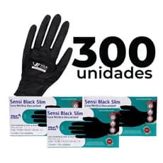 Kit 3 Luva de Segurança Nitrílica Volk Sensi Black Slim c/100 un Tamanho P Proteção Quimica