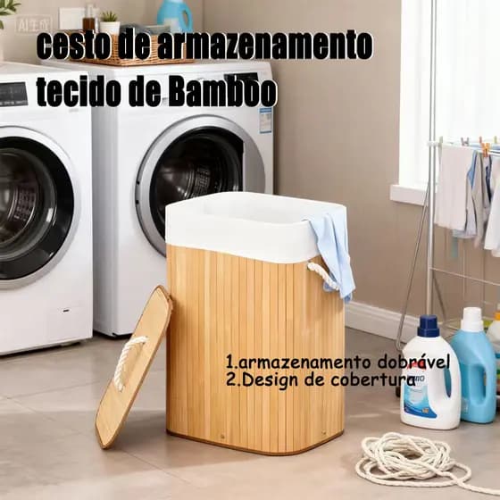 Cesto de Roupa Suja Cesto Dobrável Bambu tecido sujo cesto Cesta de armazenamento com Tampa para área de banho
