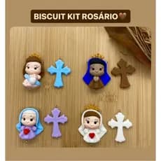 Kit Biscuit Entremeio e Crucifixo Rosário Espírito Santo para Artesanato Lembrancinhas Batizado Primeira Comunhão