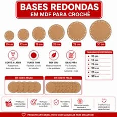 Base Redonda MDF Lisa 5 ou 10 Unidades para Crochê Fio de Malha Cestos e Artesanato