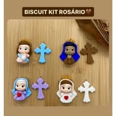 Kit Biscuit Entremeio e Crucifixo Rosário Espírito Santo para Artesanato Lembrancinhas Batizado Primeira Comunhão