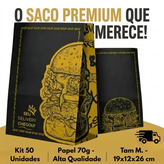 Saco Kraft SOS para Hambúrguer e Lanches Fast Food Papel 70g Tamanho M 19x12x26cm 50 Unidades