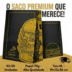 Saco Kraft SOS para Hambúrguer e Lanches Fast Food Papel 70g Tamanho M 19x12x26cm 50 Unidades