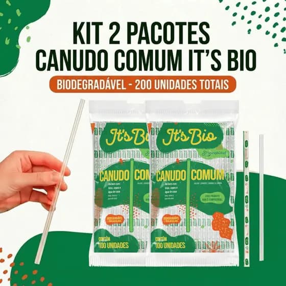 Kit 2 Pacotes Canudo Comum Bebidas Sucos Refrigerantes It's Bio Biodegradável 200un