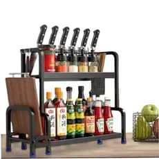 Organizador de Bancada Premium 2 Níveis – Suporte para Temperos, Facas e Tábua de Corte