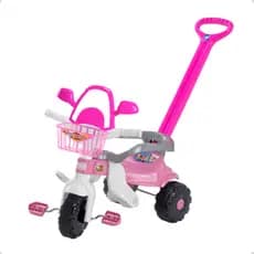 Triciclo Infantil Festa Magic Toys c/ Haste Removível, Cestinha e Segurança Completa p/ Crianças Top