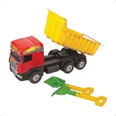 Caminhão Super Caçamba Vermelho + Pazinha e Rastelo Magic Toys Brinquedo Infantil Grande