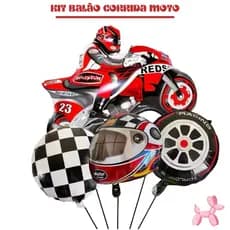 Kit c/5 Balão Moto Grande 69cm Roda Bandeira 45m Capacete 52m + Númeração Festa Decoração Enfeite Aniversário