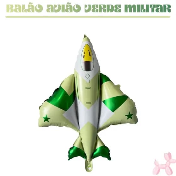 Balão Metalizado Avião Militar 60cm Verde Enfeite Decoração Festa