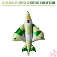Balão Metalizado Avião Militar 60cm Verde Enfeite Decoração Festa
