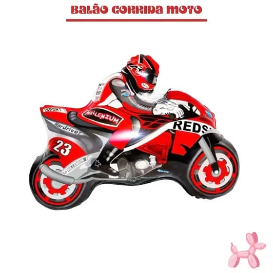 5 Balão Metalizado Grande Moto Corrida 63cm Vermelha Festa Decoração Enfeite Aniversário