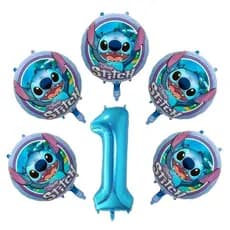 Kit c/6 Balão Metalizado Stitch Redondo Claro 45cm Festa Decoração Enfeite Aniversário