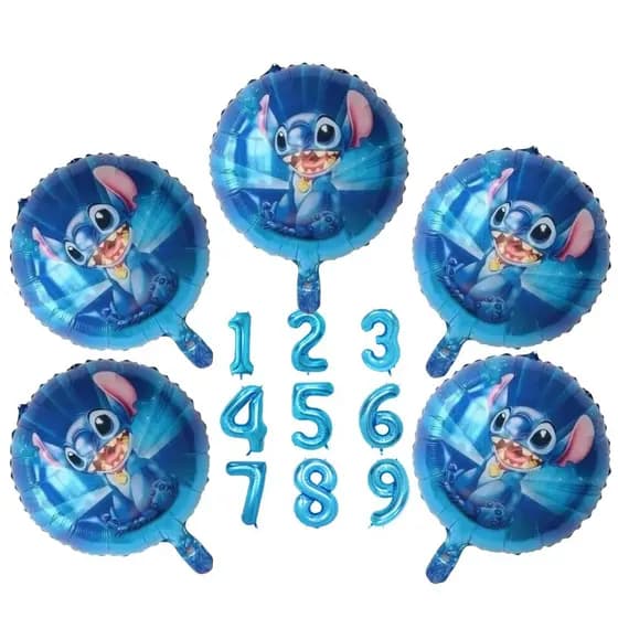 Kit c/6 Balão Metalizado Stitch Redondo Escuro 45cm Festa Decoração Enfeite Aniversário