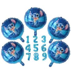 Kit c/6 Balão Metalizado Stitch Redondo Escuro 45cm Festa Decoração Enfeite Aniversário