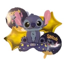 Kit c/5 Balão Metalizado Stitch Base 50cm + Estrela Dourada+ Redondo 45cm Festa Decoração Enfeite