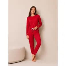 Pijama Juvenil Feminino Slim Inverno Manga Longa Conjunto Calça+Blusa Macio Confortável Moda Inverno