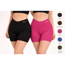 Kit 2 Shorts Fitness Energy – Cós Transpassado Cintura Alta |  Alta Sustentação | Zero Transparência