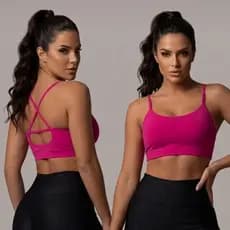 Top Fitness Glow Feminino Costas Trançadas – Alta Compressão, Não Marca, Ideal para Academia, Treino