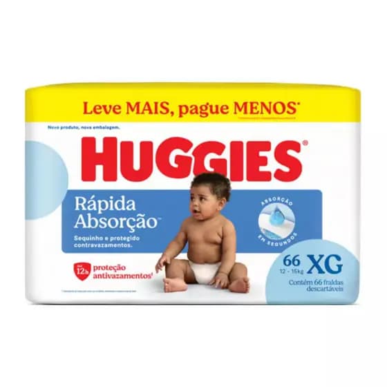 Fralda Descartável  Huggies Rápida Absorção - Tamanho XG- Com 66 Unidades Pacotão Família