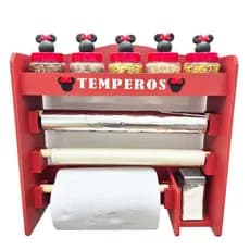 Porta tempero Minnie com 5 potes decorados com biscuit suporte para temperos