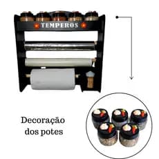 PORTA TEMPERO DE PAREDE + 5 potes de plástico decorados com biscuit