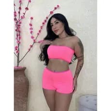 Conjunto Neon Cintura Alta Carnaval Modela Corpo Atacado Top Faixa Sem Bojo