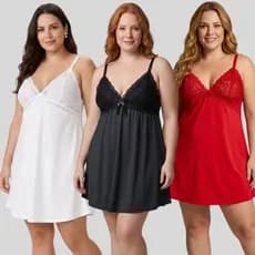 Kit 3 Camisola Plus Size Feminina Elegante Com Renda Sem Bojo Liso Para Dormir Conforto Adulto