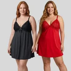 Kit 2 Camisola Plus Size Feminina Elegante Com Renda Sem Bojo Liso Para Dormir Conforto Adulto