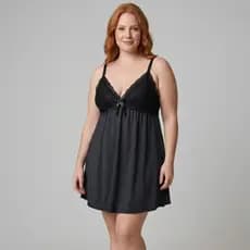 Camisola Plus Size Feminina Elegante Com Renda Sem Bojo Liso Básico Para Dormir Conforto Adulto