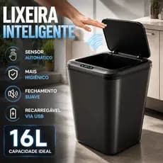 Lixeira Automática Inteligente 16L Sensor de Movimento Sem Toque Com Tampa Cozinha Banheiro Vedação Anti Odor