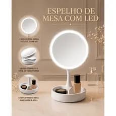 Espelho de Mesa Portátil para Maquiagem com Ampliação 10x e LED