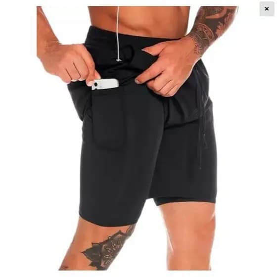 Shorts Masculino Bermuda Compressão Para Corrida Treino Academia Ciclismo 2 em 1