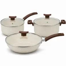 Jogo Panelas 3 Peças Antiaderente Wok Caçarola Panela Cozinha Kit Conjunto Completo