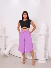 Pantacourt tecido duna godê feminina com bolso cintura alta com elástico envio imediato