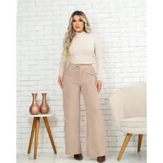Calça pantalona de lazinha cintura alta com bolso para inverno