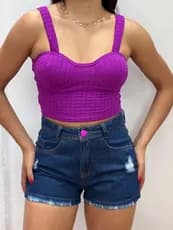 cropped de alça grossa com bojo tecido blubble moda  gringa envio imediato