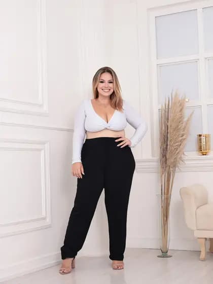 Calça Feminina malha viscolycra plus size com bolso elástico na cintura confortavel envio imediato