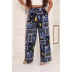 calça pantalona estampada cintura alta com bolso tecido crepinho bem confortavel