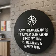 1 Placa Personalizada Propaganda De Parede Redondo Com Logo PVC 1mm 80x80 Resistente Impressao UV