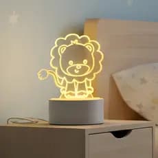 Kit 2 Luminarias Leao Safari Abajur de Mesa Luz Aconchegante Maternidade Batizado Presente Decoraçao